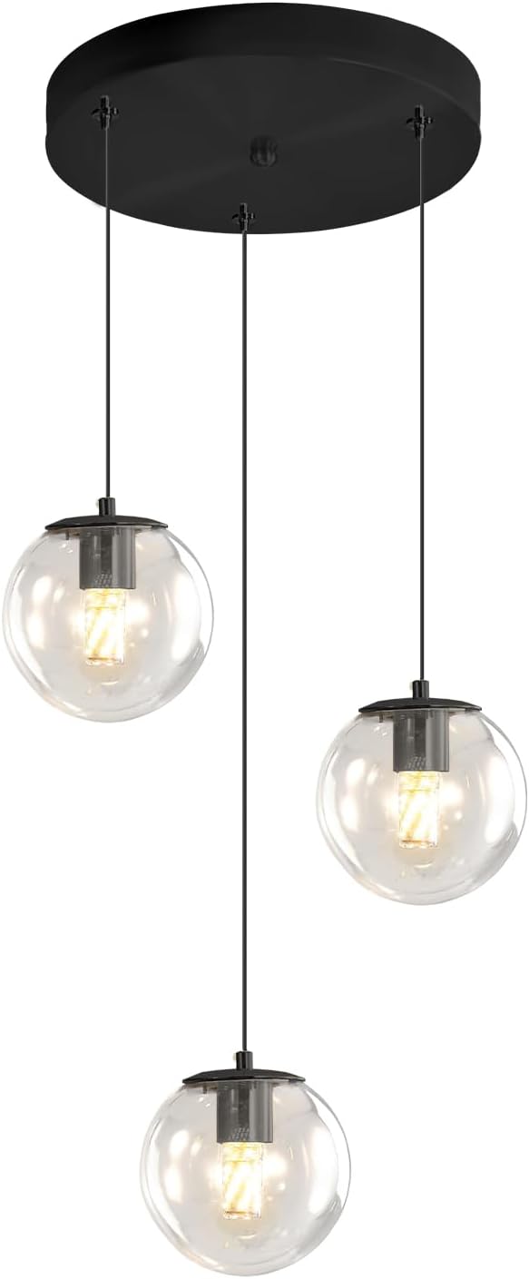 Globe Glass Pendant Light Modern Black Clear Globe Glass Chandelier Mid Century - Image 9