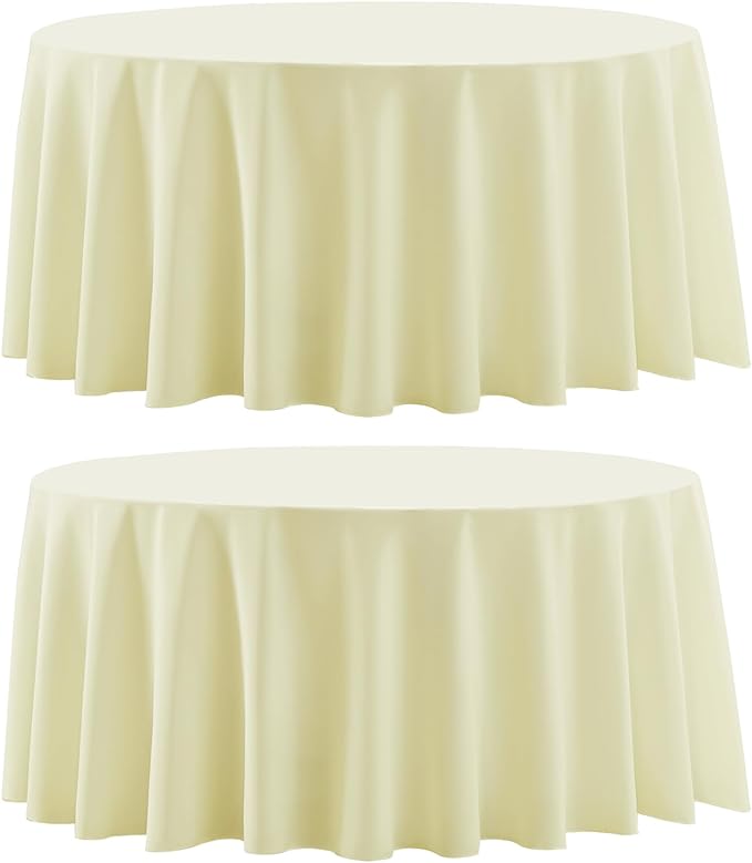 Round Tablecloth 2 Pack 90 Inch Ivory Tablecloths Washable Decorative Linen by AOCOZHomeLifeMuseum