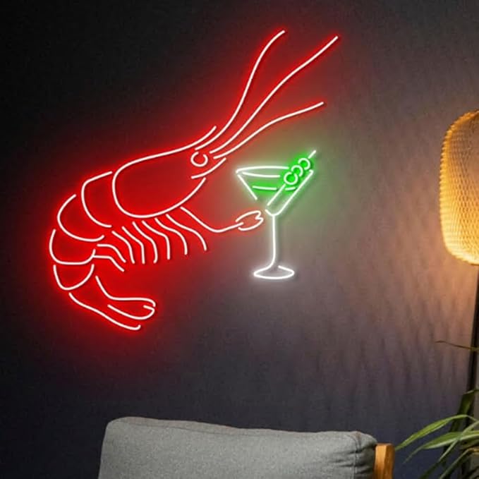 Shrimp Martini Neon Sign, LED Seafood Bar Light - Image 4