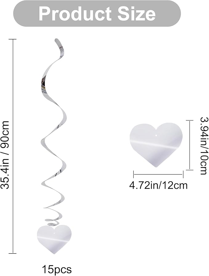 BEISHIDA Happy Valentine's Day Hanging Swirls Valentine's Decorations Silver - Image 2