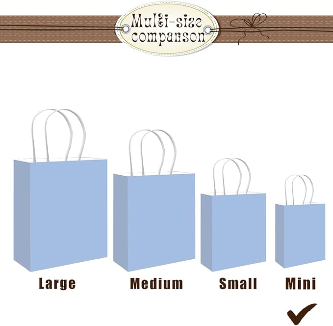 Bakepacker 100 Pcs Light Blue Mini Paper Gift Bags - Image 2