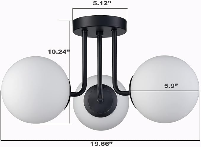 3-Light Modern Black Metal Semi Flush Mount Ceiling Light - Image 7