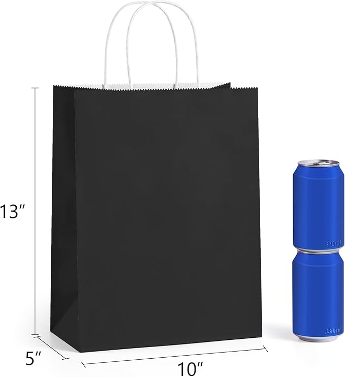 BagDream Black Paper Bags with Handles Bulk 100Pack 10x5x13 Large Gift Bags - Image 2