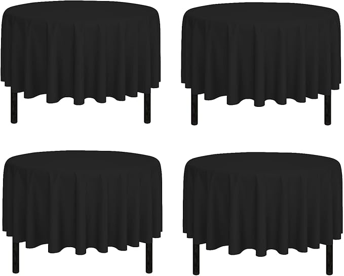 Pomp Black 90" Inch Round Premium Polyester Tablecloth | Wrinkle + Stain by POMP