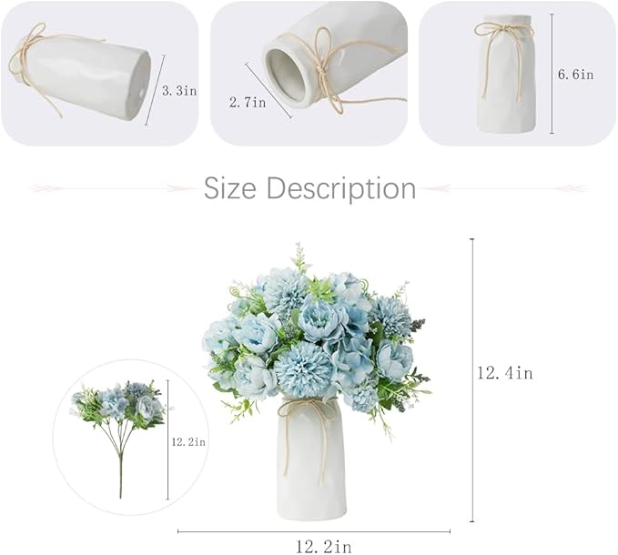 LESING Artificial Peony with Vase Silk Flowers Bouquets Fake Hydrangea Bulks - Image 4