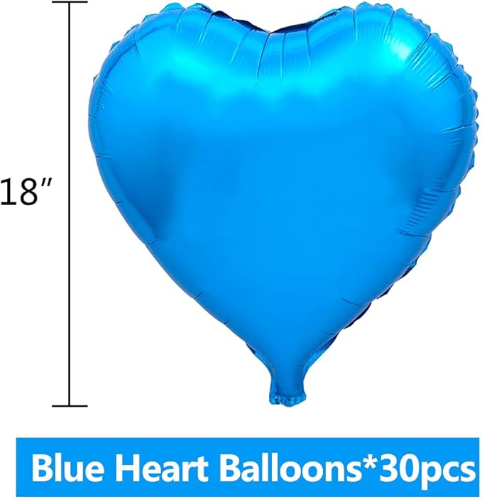 BEISHIDA 30pcs 18inch Blue Heart Foil Balloons - Image 2
