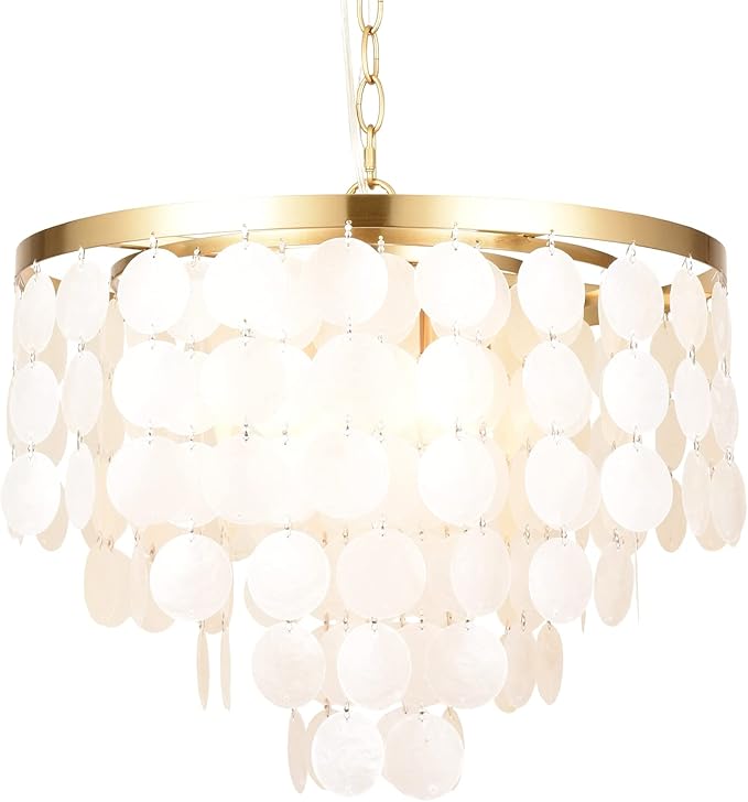 ALICE HOUSE 18.2" White Shell Chandeliers, Brushed Brass Finish, Coastal by ALICEHOUSE