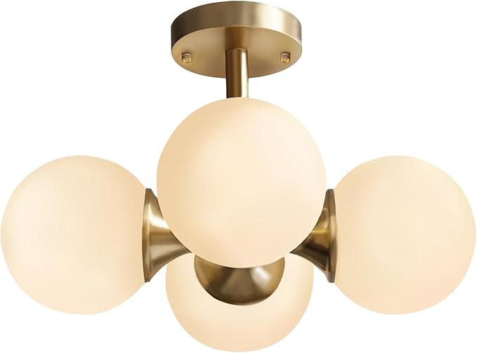 KCO Lighting Antique Brass 4-Light Ceiling Light Mid-Century Frosted Glass by KCOLighting