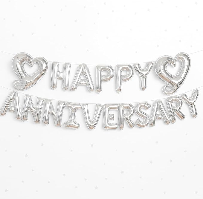 KatchOn, 18 Inch | Silver Happy Anniversary Balloon Banner | Heart Balloons by KatchOn