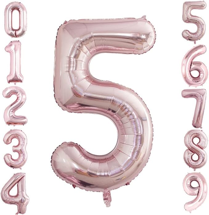 GOER 2 Pcs 42 Inch Rose Gold Foil Balloons Number 5, Huge Number Balloons by GOER
