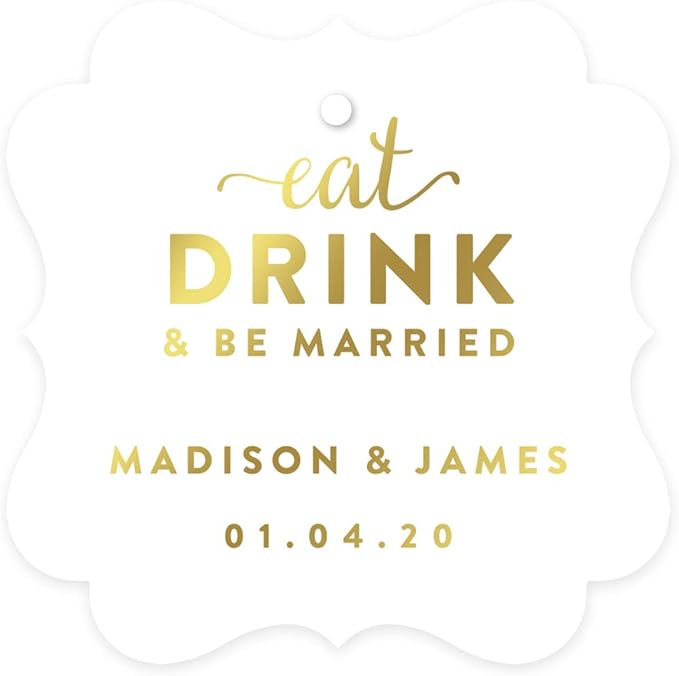 Andaz Press Personalized Fancy Frame Square Wedding Gift Tags, Metallic Gold Ink by AndazPress