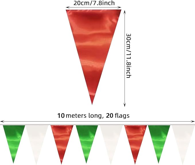 40M/130FT White Green Red Triangle Pennant Banner Flag Metallic Fabric Bunting - Image 2