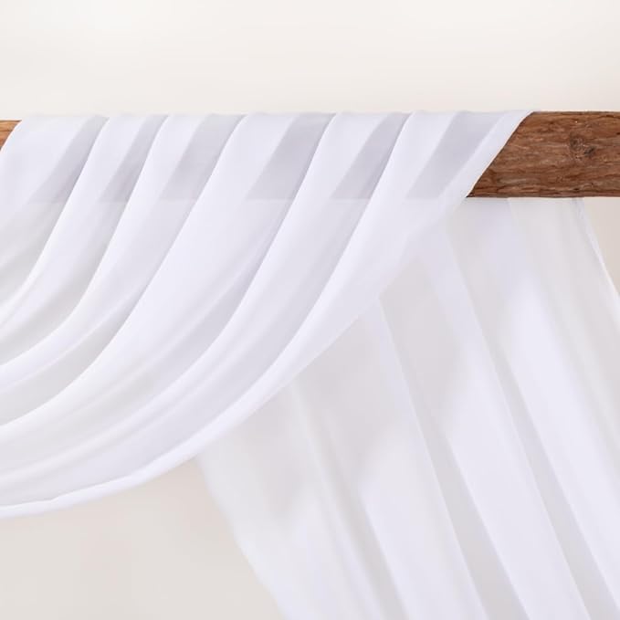 White Wedding Arch Draping Fabric 4 Panels 30'' x 18FT Sheer Chiffon Arch - Image 3