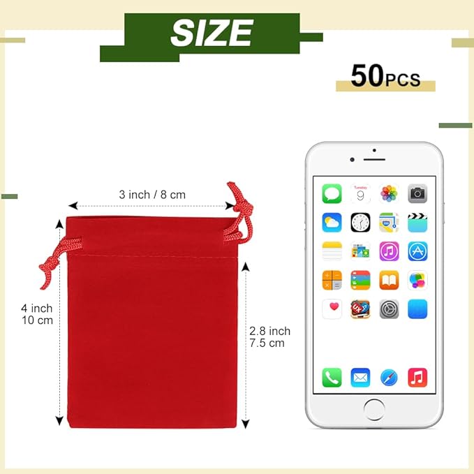 Shintop 50pcs Little velvet bags, 3x4inch Red Drawstring Gift Bags Small - Image 2