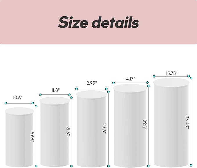 5PC Cylinder Pedestal Stands for Party, Pedestal Display Plinth Pillars for - Image 2