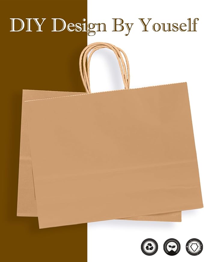 qiqee 50-Packs Brown Paper Gift Bags - Image 7