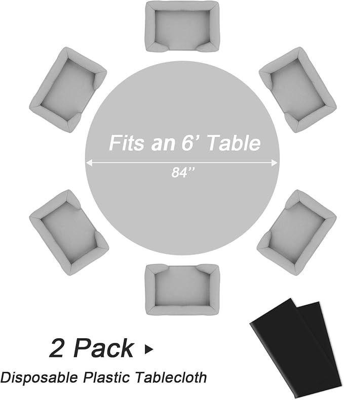 QIKSION Black Round Tablecloth 2 Pack, 84 Inch Plastic Table Cover Disposable - Image 3