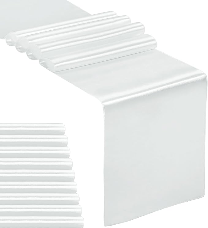 10-Pack Satin Table Runner Silver 12 x 108 inches Long, Table Runners by Hahuho