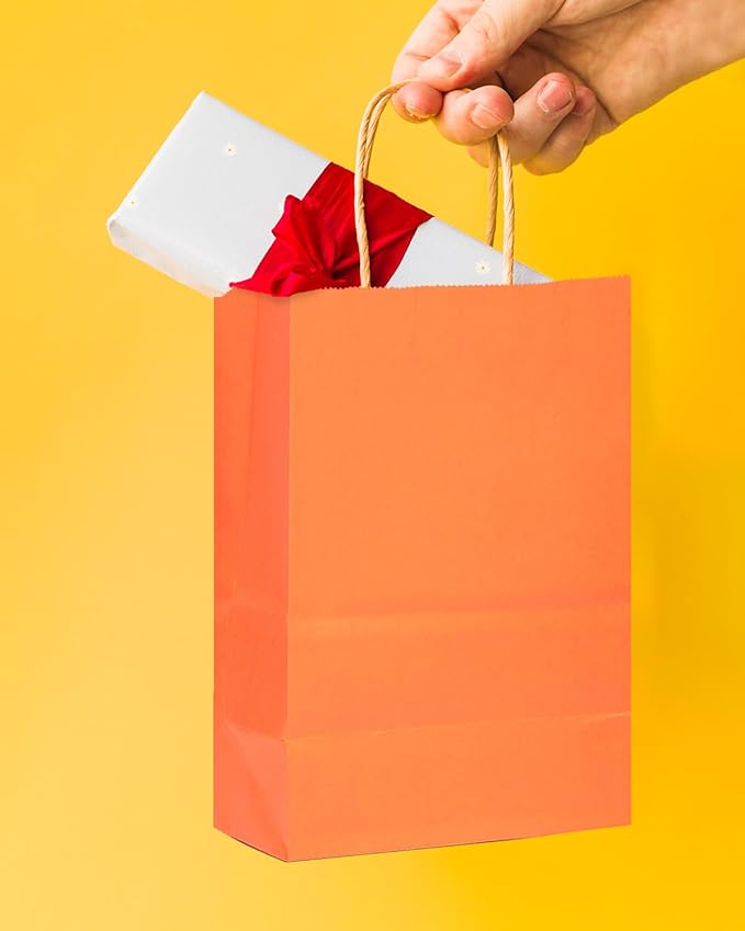 qiqee 24 Pcs Orange Mini Paper Gift Bags - Image 5