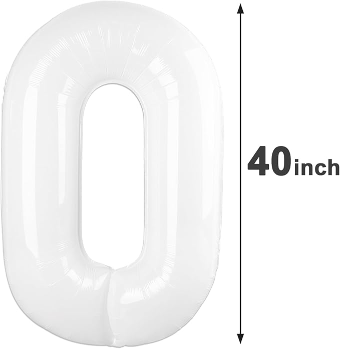 White Helium Number Balloon 40 Inch, Giant Foil White Number 0 Birthday Balloons - Image 2