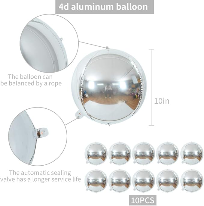 10 pcs Silver 4D balloon, 10 inch Foil Mylar Sphere Balloon - Image 2