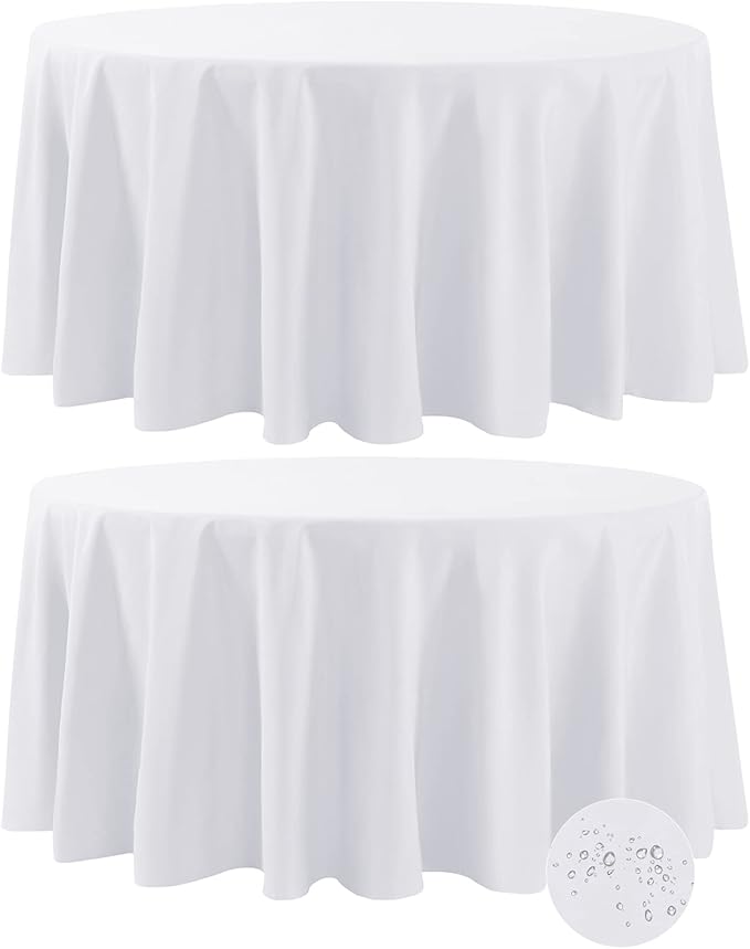 Fokitut 2 Pack Waterproof Round Tablecloth, 108 Inch, Stain Resistant and by BalsaCircle