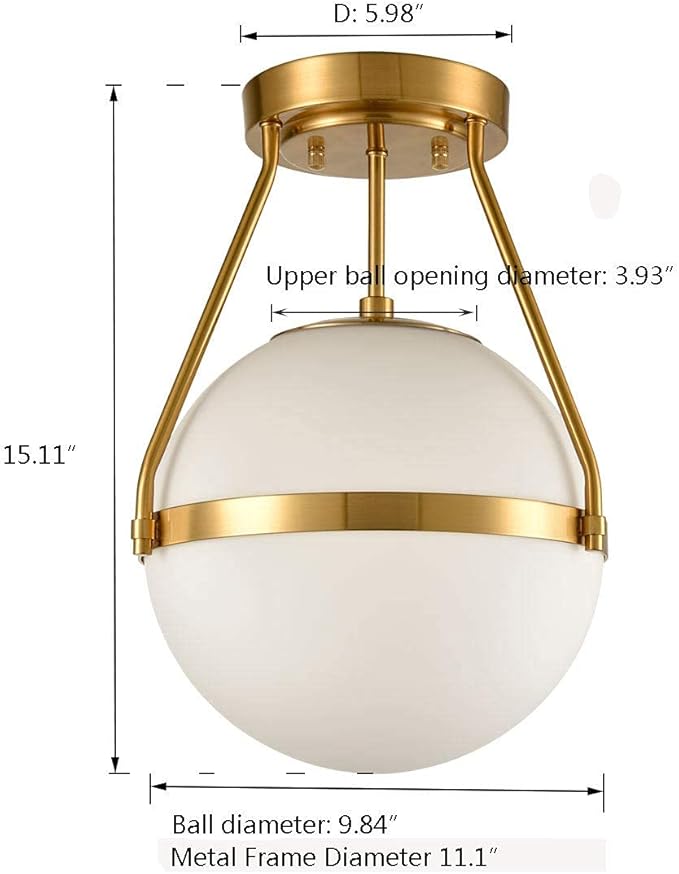 HOLKIRT Mid Century Modern Globe Semi Flush Mount Ceiling Light Fixture - Image 7