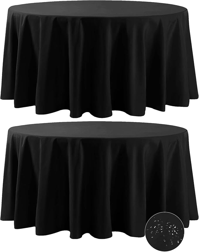 Fokitut 2 Pack Waterproof Round Tablecloth, 132 Inch, Stain Resistant and by BalsaCircle