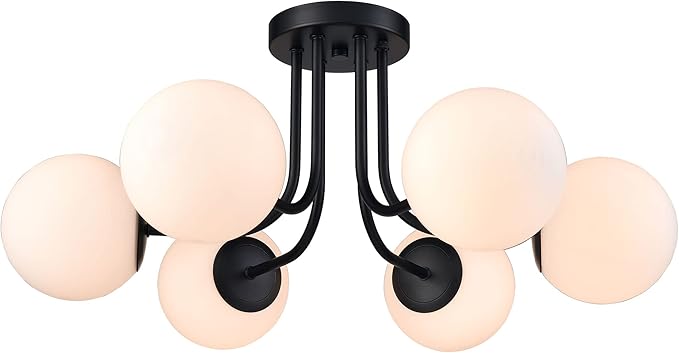 Modern 6-Light Black Metal Semi Flush Mount Ceiling Light by SHAWNKEY