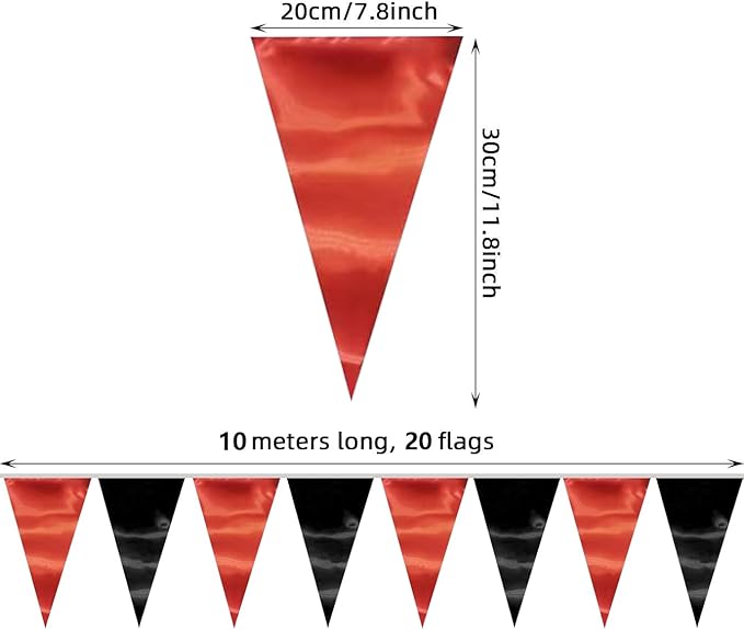 65FT Red Black Triangle Pennant Banner Flag Metallic Fabric Bunting Garland - Image 2