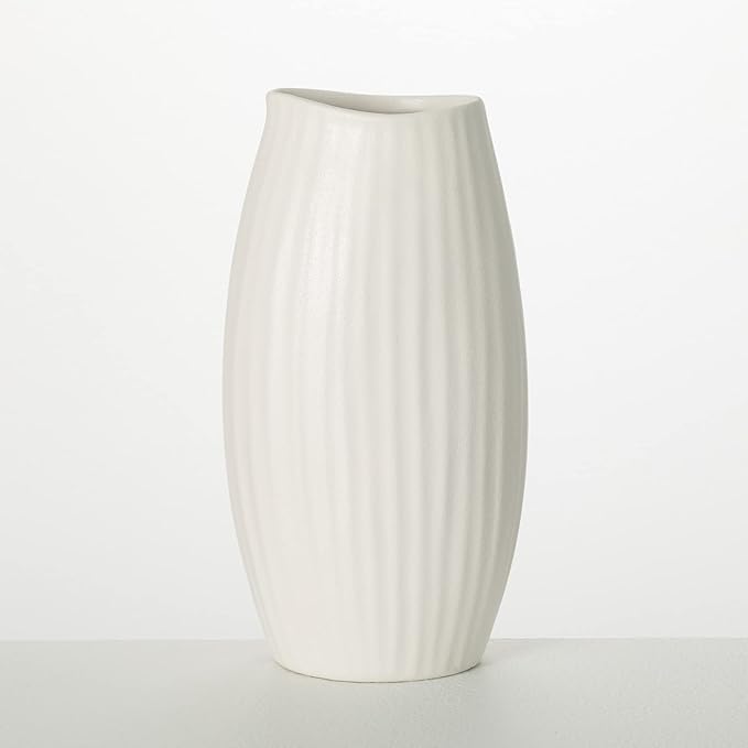 Sullivans Ceramic Textured White Vase, Minimalist Decoration by Sullivans