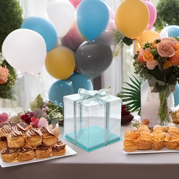 XININSUN clear cake box with ribbon, 6inch 8inch cake boxes, transparent tall - Image 3