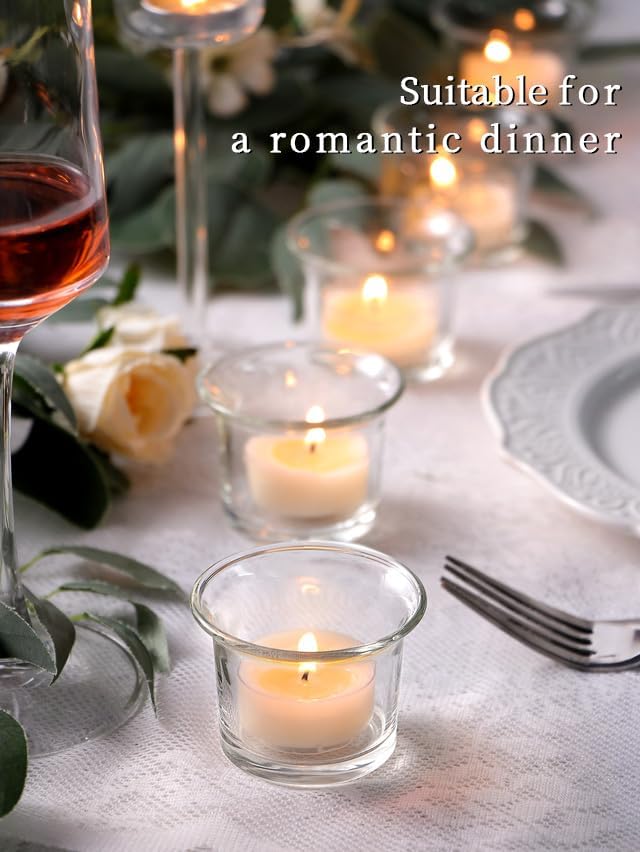 LETINE 24pcs Clear Tealight Candle Holder & 24pcs White, Unscented Soy Wax Tea - Image 5
