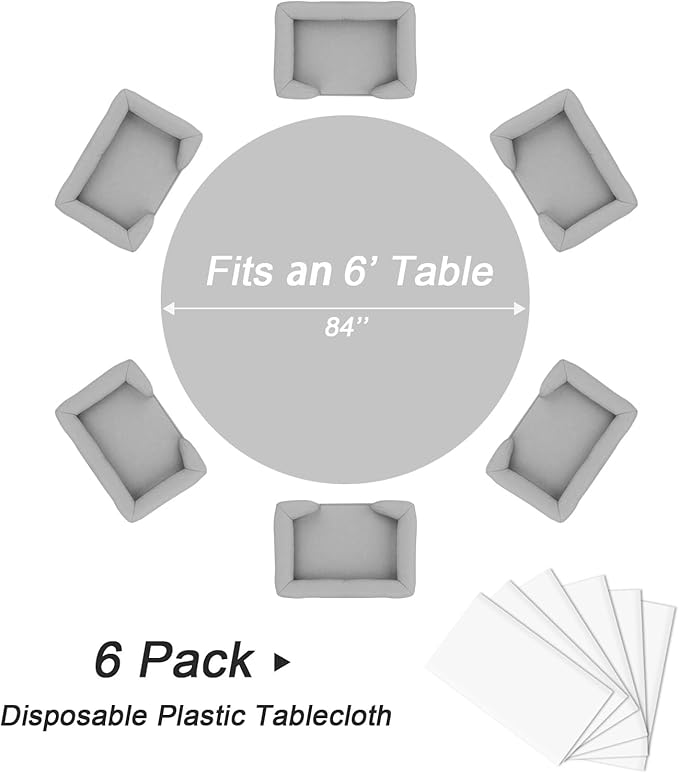 QIKSION White Round Tablecloth 6 Pack, 84 Inch Plastic Table Cover Disposable - Image 5