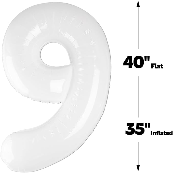 Big White 40 Inch 9 Balloon Number, Jumbo Giant 9th 19 29 39 49 99 Birthday - Image 2
