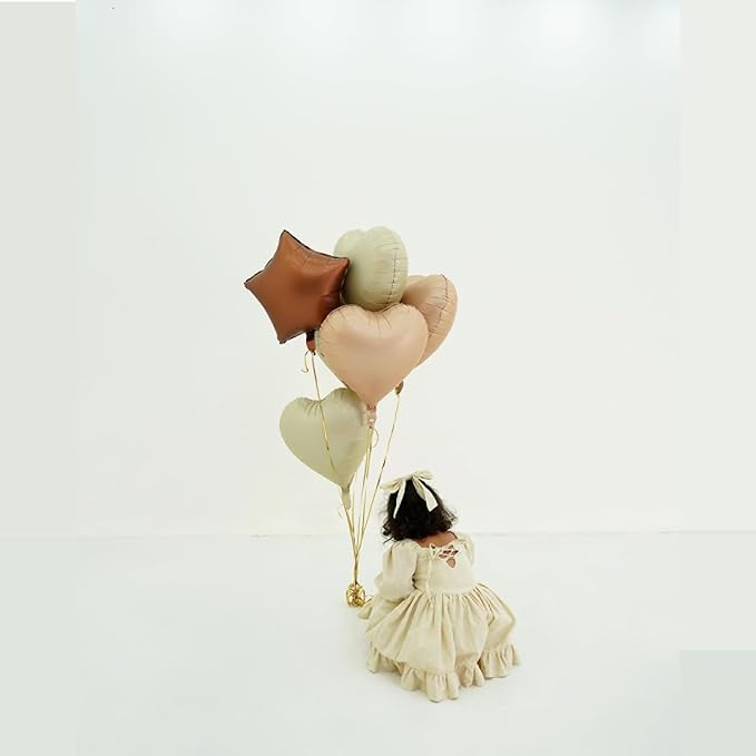 Cream White Beige Heart Balloons, 18Inch Retro Apricot Helium Polyester Film - Image 5