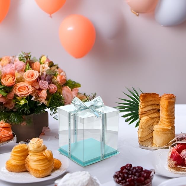 XININSUN clear cake box with ribbon, 8inch 10inch cake boxes, transparent tall - Image 6
