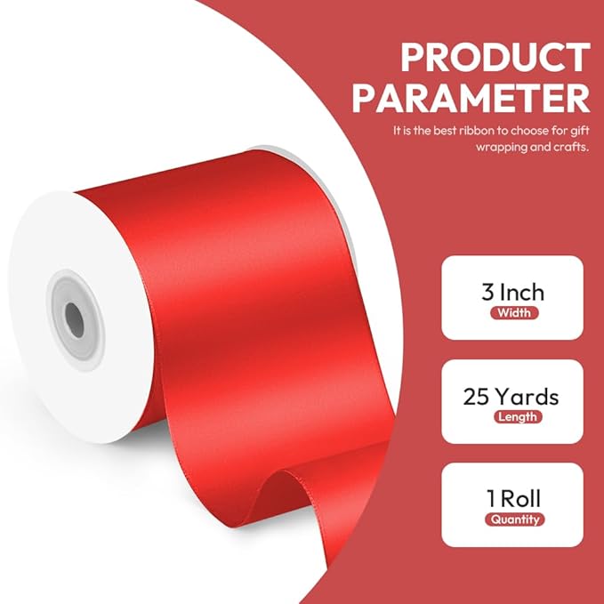 3 Inch x 25 Yard Red Satin Ribbon - Image 2
