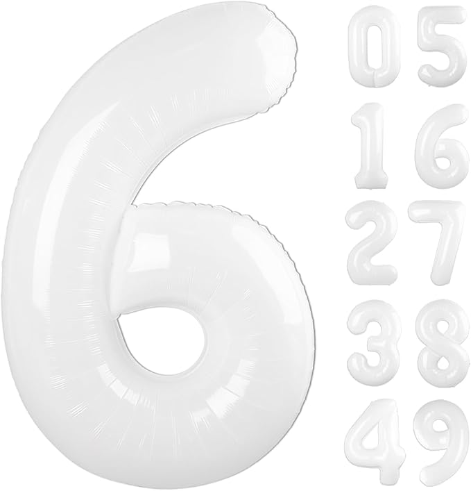 40 Inch White Mylar Foil Number 6 Birthday Balloon, Digital Balloons by Upgesy
