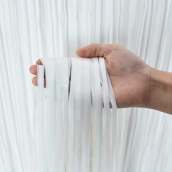 TONIFUL 2Pcs White Metallic Tinsel Foil Fringe Curtains, Graduation, Christmas - Image 3