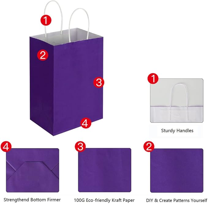 Oikss 50 Pack 5.25x3.25x8.25 Inch Small Purple Kraft Paper Bags - Image 3