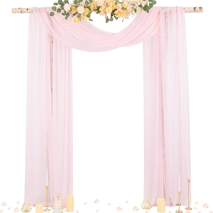 Socomi Blush Pink Wedding Arch Draping Fabric 29" x 20Ft 4 Panels Sheer Outdoor by Socomi