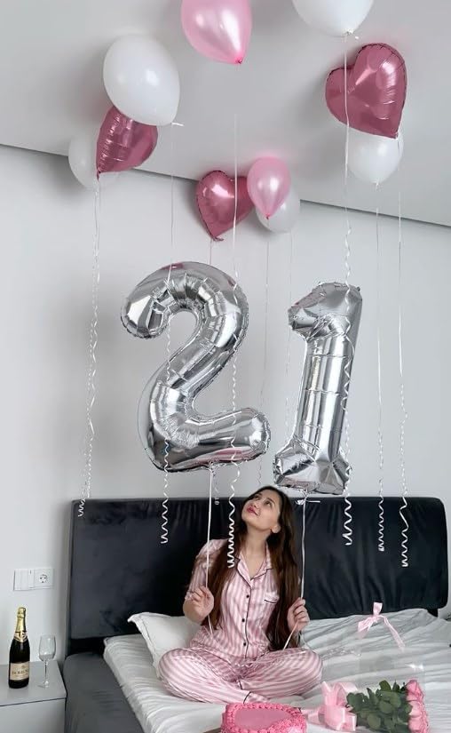 Silver Number 21 Balloon 40 inch, 12 21 Number Birthday Balloon - Image 7