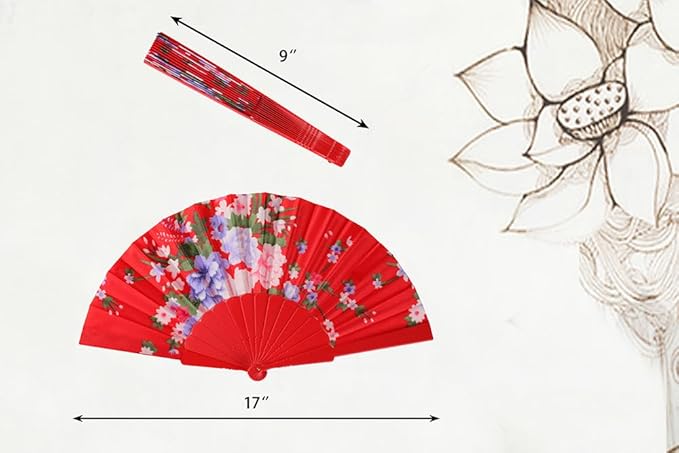 HUNANBANG 4 Pcs Oriental Flowers Japanese Folding Hand Fans Spanish Church - Image 2