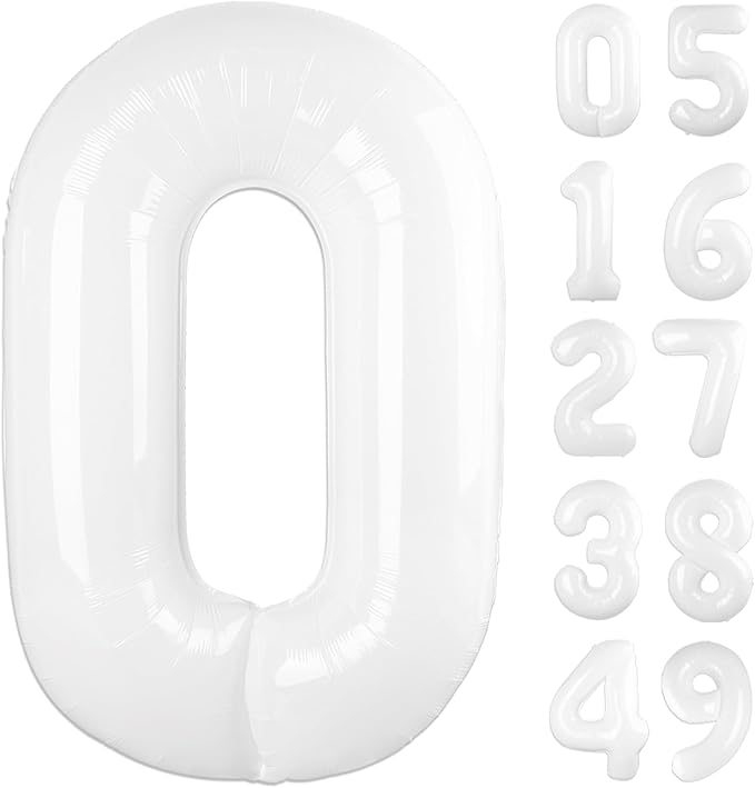 White Helium Number Balloon 40 Inch, Giant Foil White Number 0 Birthday Balloons by Upgesy