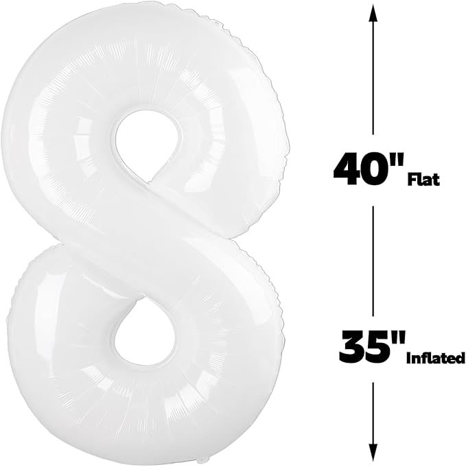Helium Foil White Number 8 Balloon 40 Inch, Mylar Eight Numbers 8 18 28 38 48 - Image 2