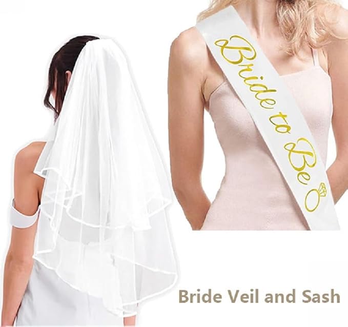 4PCS Bachelorette Blue Sash and Veil - Image 3