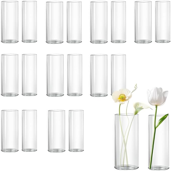 20 Pack Glass Cylinder Vase for Centerpieces, 7.48 and 7.87 inch Candle Flower by Zomiol