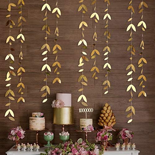 Gold Party Decorations Leaf Garland Hanging Paper Gold Leaves Streamer Banner - Image 4