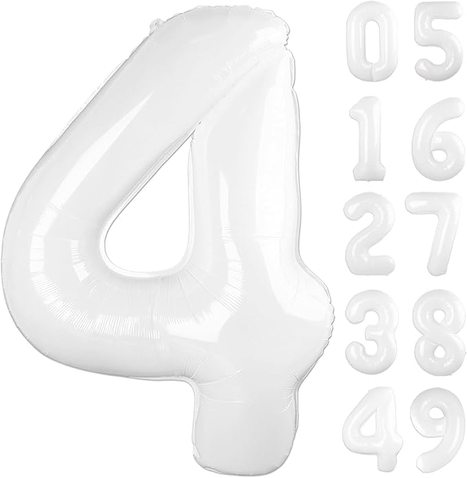 40 Inch White Large Number 4 Birthday Balloon, Giant Number Four 14 24 34 40 44 by Upgesy